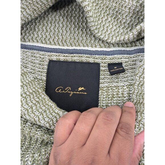 A. Tiziano Size Medium Green Long Sleeve Shawl Collar Sweater 100% Cotton - Picture 6 of 8
